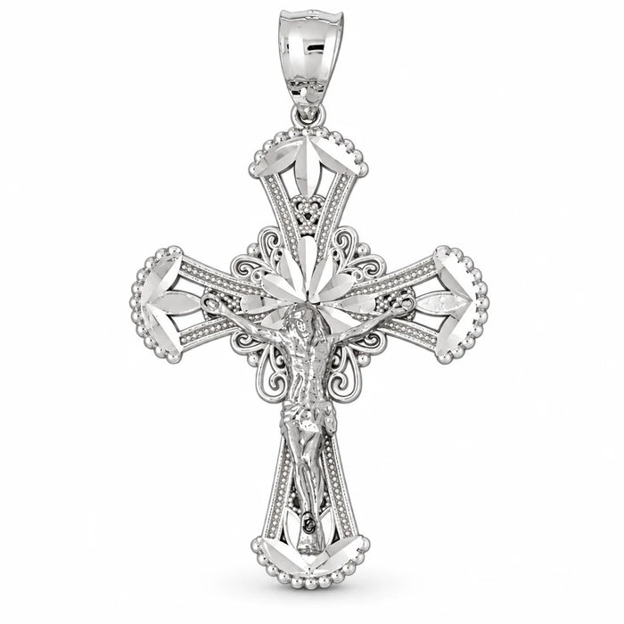 Two Tone Jesus Christ on Cross Charm Pendant 14k Gold (8 Grams) White Gold 14k