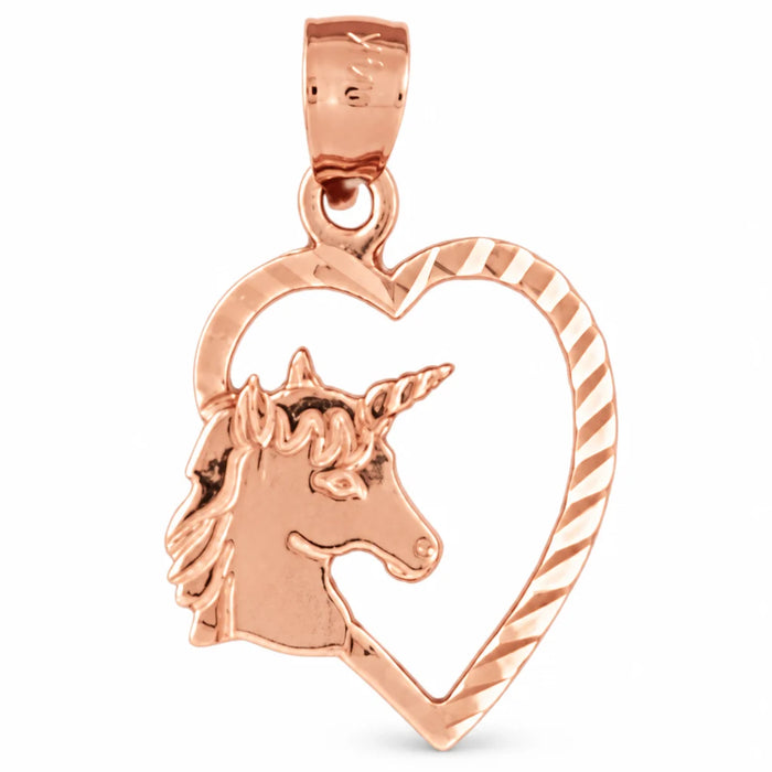 Unicorn In Heart Charm Pendant 14k Gold (0.8 Grams) Rose Gold 14k