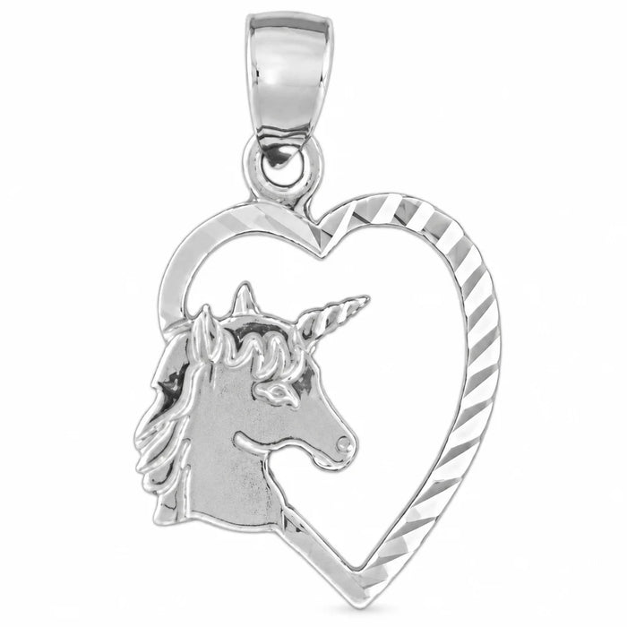 Unicorn In Heart Charm Pendant 14k Gold (0.8 Grams) White Gold 14k