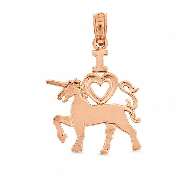 Unicorn With Heart Charm Pendant 14k Gold Rose Gold 14k