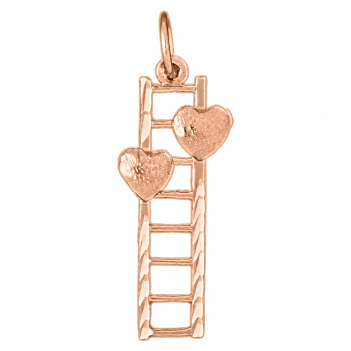 Double Heart on Ladder Charm Pendant 14k White Gold Rose Gold 14k