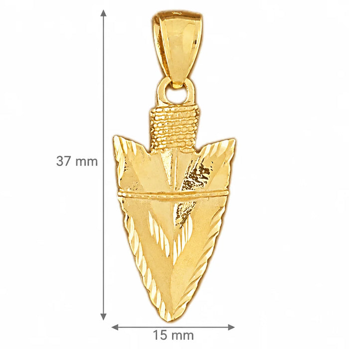 3D Native American Arrow Head Charm Pendant 14k Gold Yellow Gold 14k