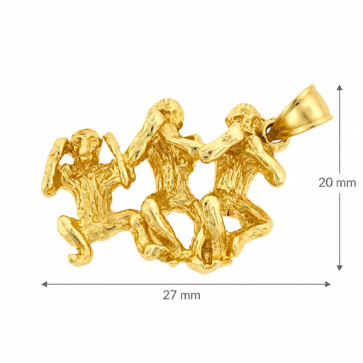 3D Monkeys Charm Pendant 14k Gold (5.8 Grams) Yellow Gold 14k