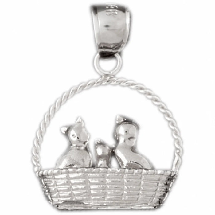 3D Cat Kitten in Basket Charm Pendant 14k Gold White Gold 14k