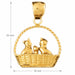 3D Cat Kitten in Basket Charm Pendant 14k Gold Yellow Gold 14k