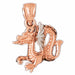 3D Dragon Charm Pendant 14k Two Tone Yellow and White Gold