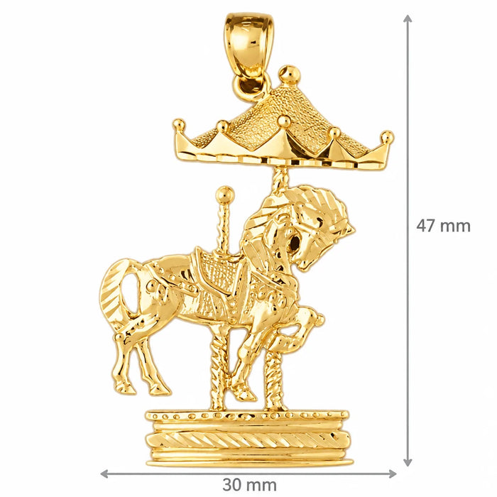 Carousel Horses Charm Pendant 14k Gold Yellow Gold 14k