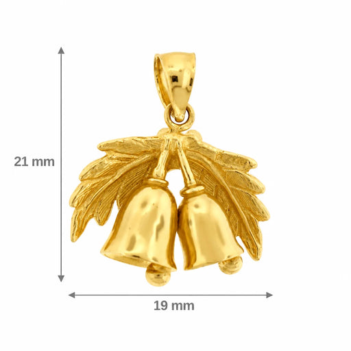 3D Christmas Bell Charm Pendant 14k Gold Yellow Gold 14k