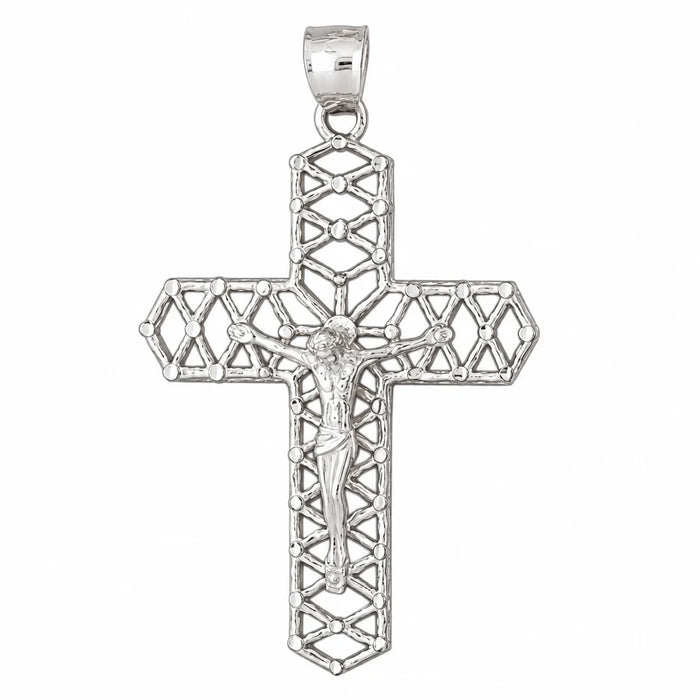 Jesus Christ on Cross Charm Pendant 14k Gold White Gold 14k