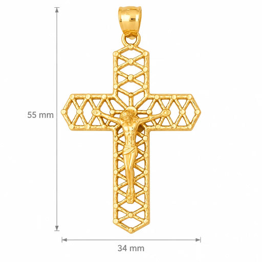 Jesus Christ on Cross Charm Pendant 14k Gold Yellow Gold 14k