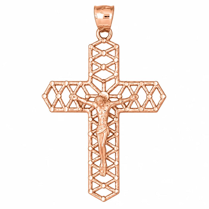 Jesus Christ on Cross Charm Pendant 14k Gold Rose Gold 14k