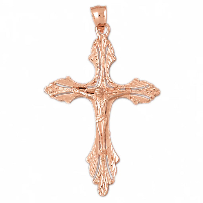 Jesus Christ on Cross Charm Pendant 14k Gold Rose Gold 14k