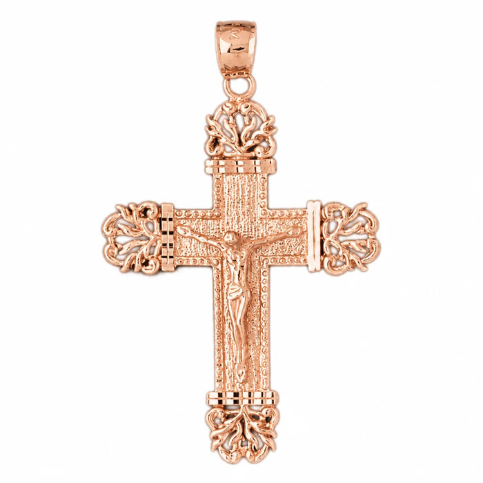 Jesus Christ on Cross Charm Pendant 14k Gold Rose Gold 14k