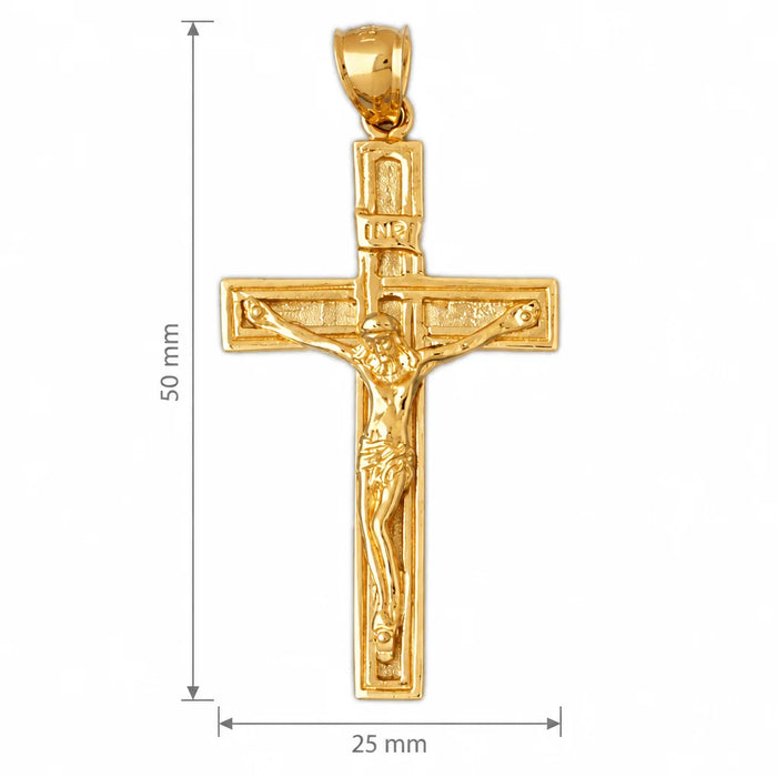 Jesus Christ on Cross Charm Pendant 14k Gold Yellow Gold 14k
