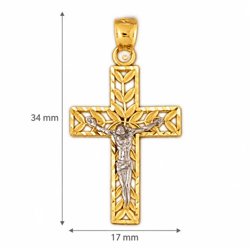 Two Tone Jesus Christ on Cross Charm Pendant 14k Gold Yellow Gold 14k