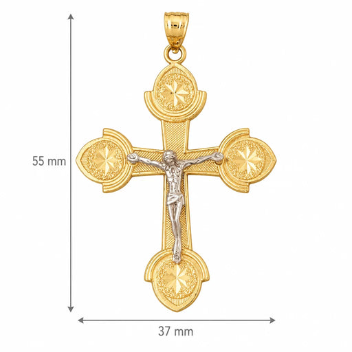 Two Tone Jesus Christ on Cross Charm Pendant 14k Gold Yellow Gold 14k