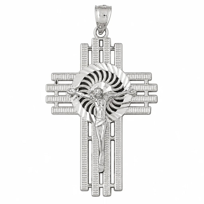 Two Tone Jesus Christ on Cross Charm Pendant 14k Gold White Gold 14k