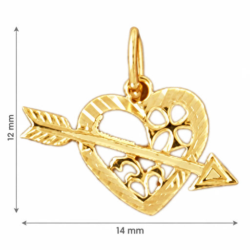 Heart Cupid Arrow Charm Pendant 14k Gold Yellow Gold 14k