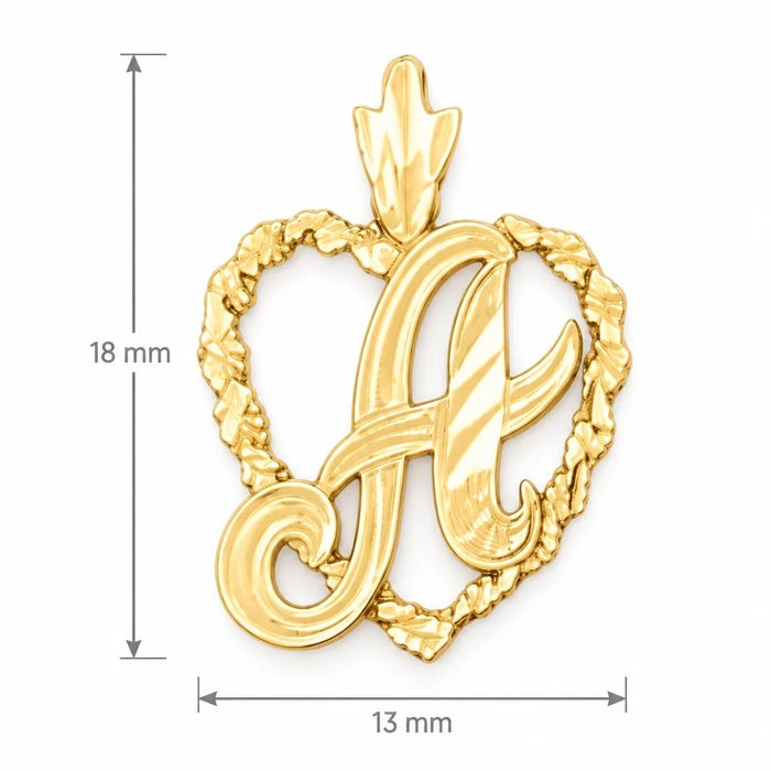 Initial A Heart Charm Pendant 14k Gold Yellow Gold 14k