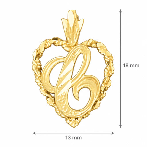 Initial C Heart Charm Pendant 14k Gold Yellow Gold 14k