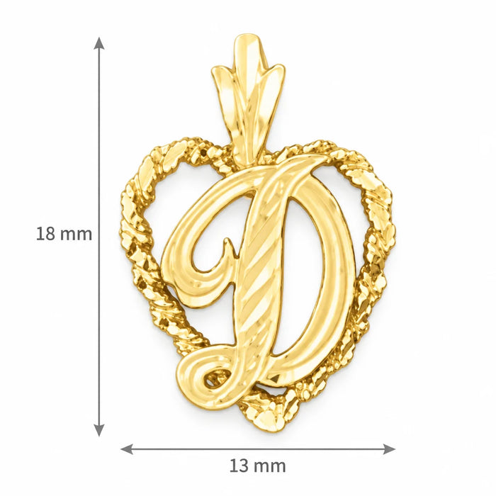 Initial D Heart Charm Pendant 14k Gold Yellow Gold 14k