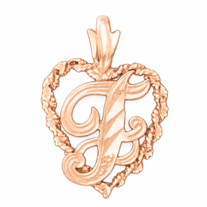 Initial F Heart Charm Pendant 14k Gold Rose Gold 14k
