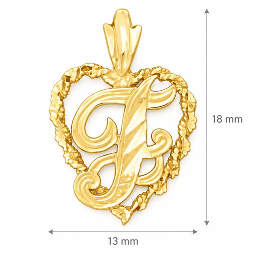 Initial F Heart Charm Pendant 14k Gold Yellow Gold 14k
