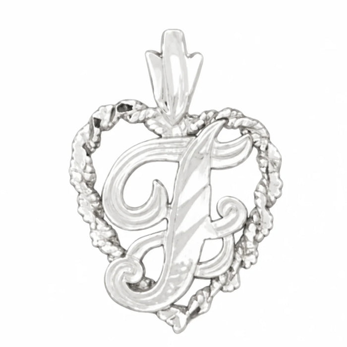 Initial F Heart Charm Pendant 14k Gold White Gold 14k