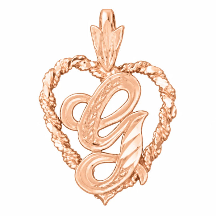 Initial G Heart Charm Pendant 14k Gold Rose Gold 14k