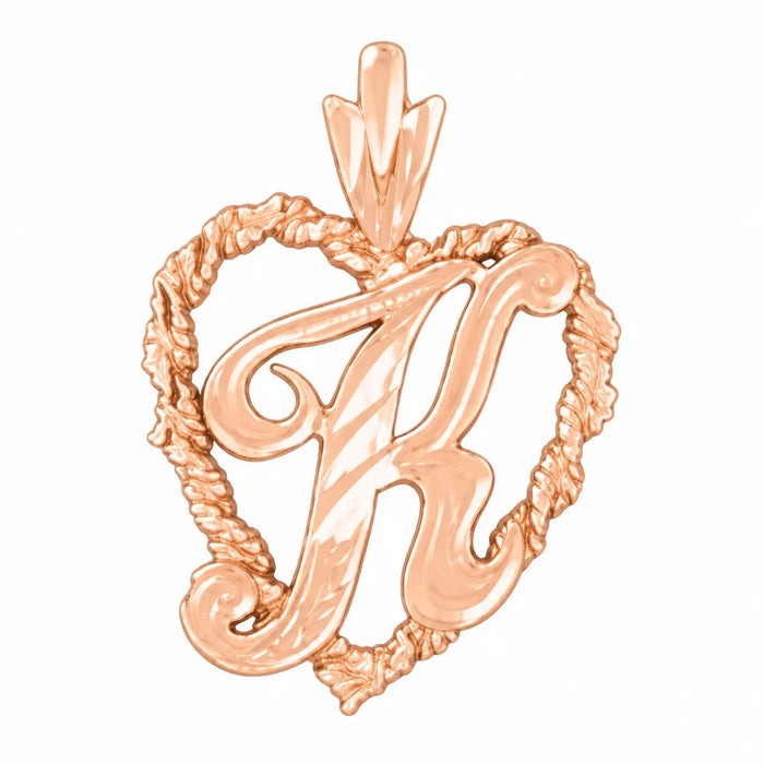 Initial K Heart Charm Pendant 14k Gold Rose Gold 14k