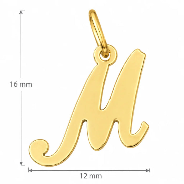 Initial M Charm Pendant 14k Gold (0.7 Grams) Yellow Gold 14k