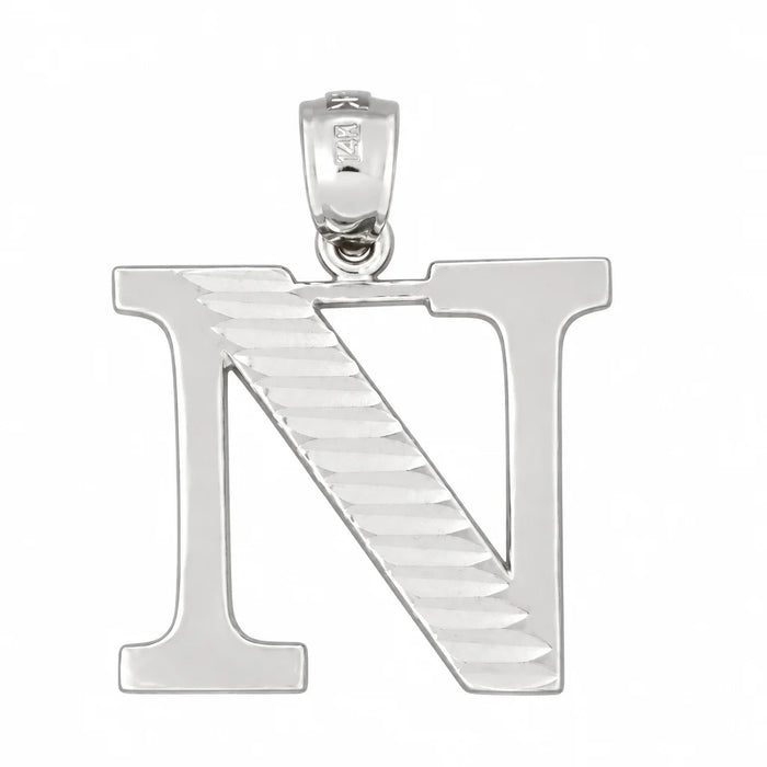 Initial N Charm Pendant 14k Gold (1.5 Grams) White Gold 14k