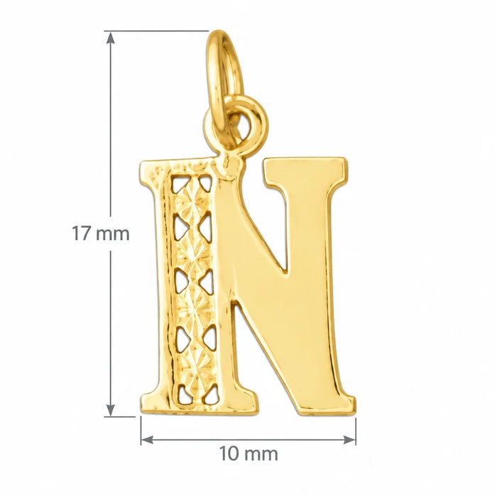Initial N Charm Pendant 14k Gold Yellow Gold 14k