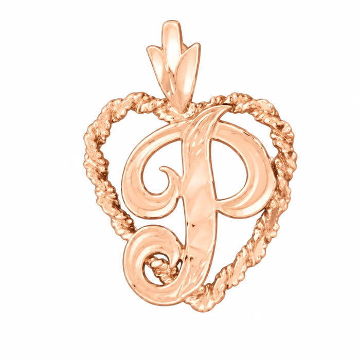 Initial P Heart Charm Pendant 14k Gold Rose Gold 14k