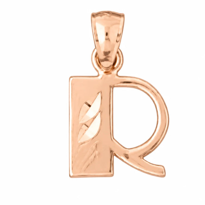 Initial R Charm Pendant 14k Gold Rose Gold 14k