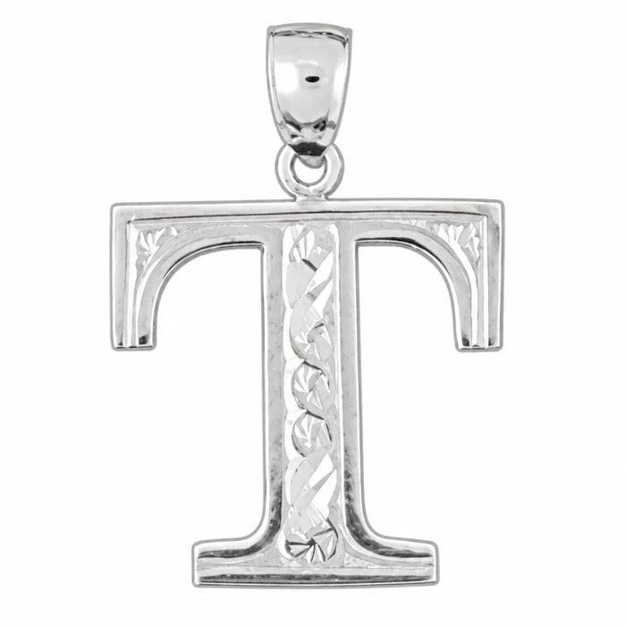 Initial T Charm Pendant 14k Gold White Gold 14k