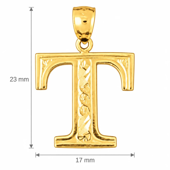 Initial T Charm Pendant 14k Gold Yellow Gold 14k