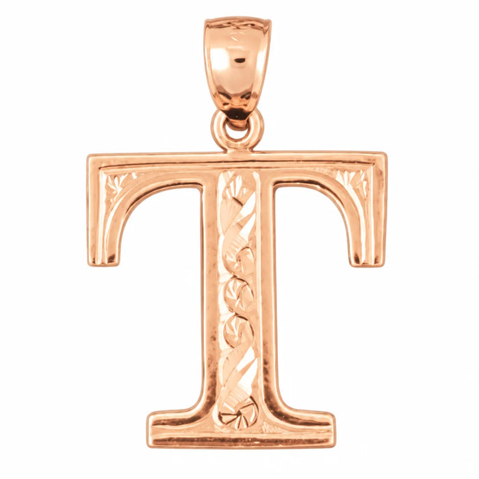 Initial T Charm Pendant 14k Gold Rose Gold 14k