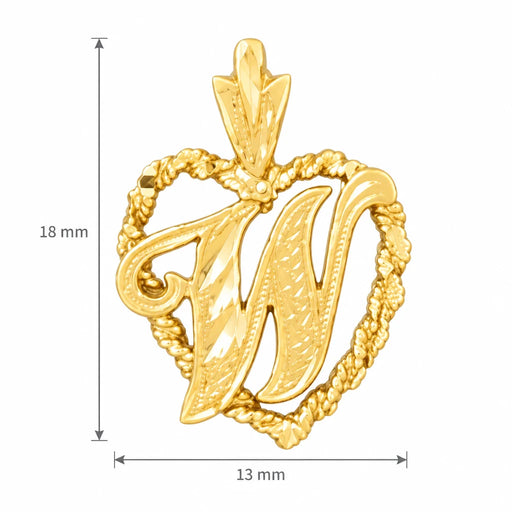 Initial W Heart Charm Pendant 14k Gold Yellow Gold 14k