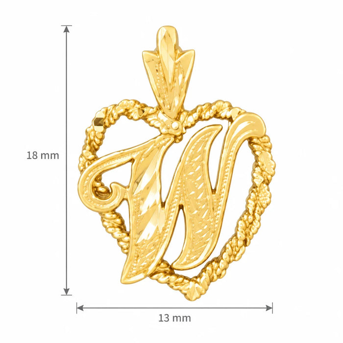 Initial W Heart Charm Pendant 14k Gold Yellow Gold 14k