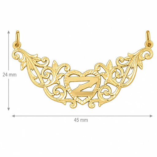 Initial Z Heart Charm Pendant 14k Gold (1 Gram) Yellow Gold 14k