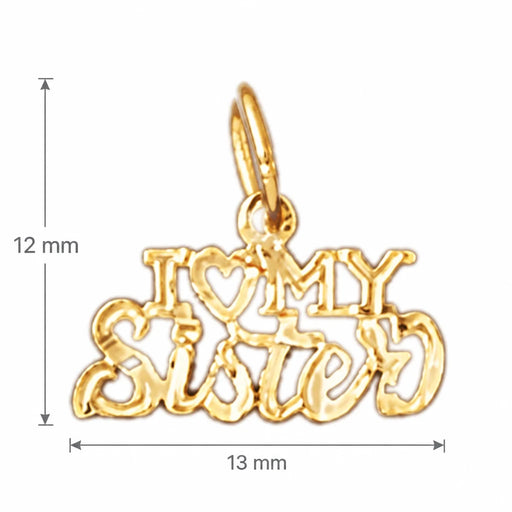 I Love My Sister Charm Pendant 14k Gold (0.4 Grams) Yellow Gold 14k