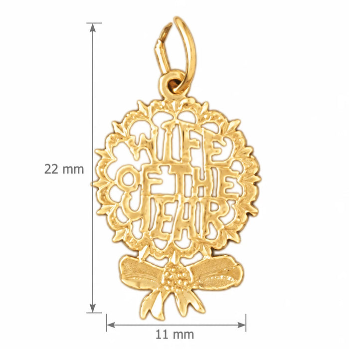 Wife Of The Year Charm Pendant 14k Gold Yellow Gold 14k