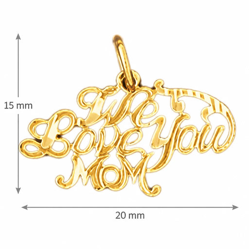 We Love You Mom Charm Pendant 14k Gold (0.7 Grams) Yellow Gold 14k