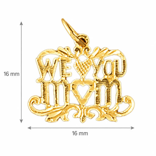 We Love You Mom Charm Pendant 14k Gold (0.8 Grams) Yellow Gold 14k