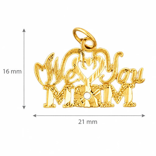 We Love You Mom Charm Pendant 14k Gold (1 Gram) Yellow Gold 14k