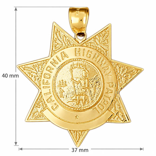 California Police Badge Charm Pendant 14k Gold Yellow Gold 14k