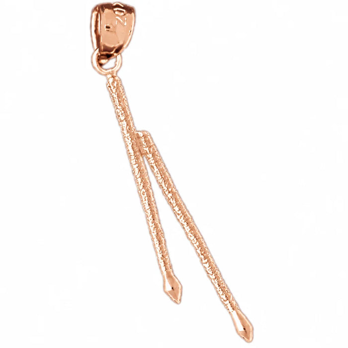 3D Drum Sticks Charm Pendant 14k Gold Rose Gold 14k