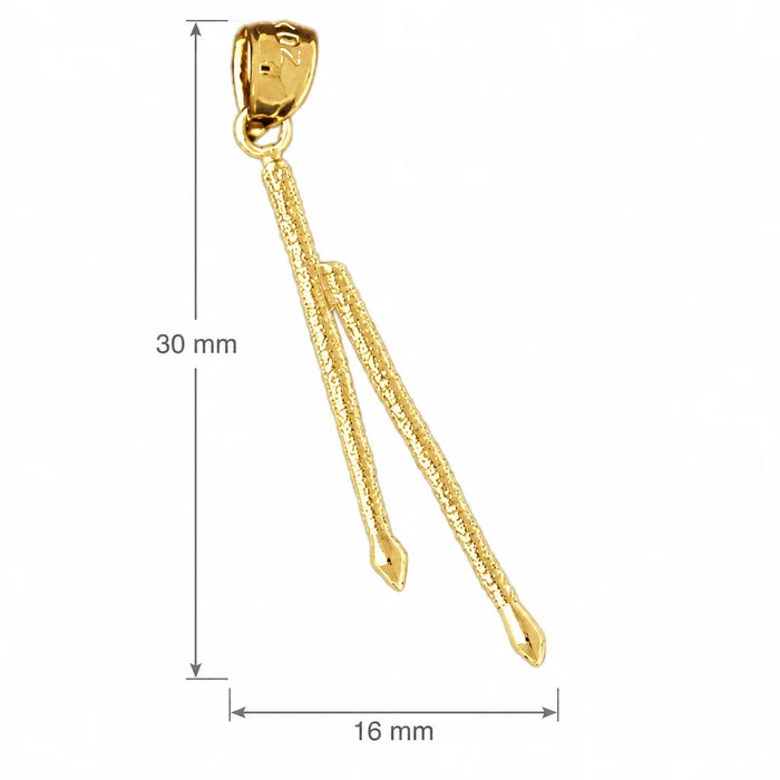 3D Drum Sticks Charm Pendant 14k Gold Yellow Gold 14k