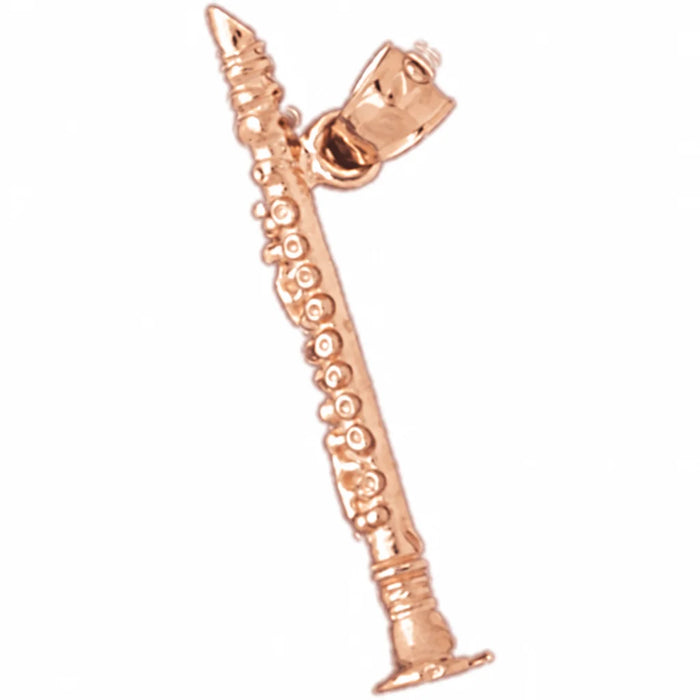 3D Flute Clarinet Charm Pendant 14k Gold Rose Gold 14k